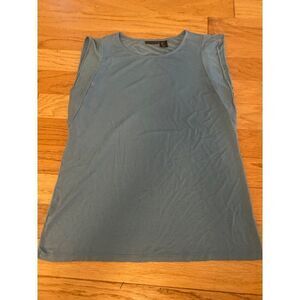 Tahari women's blue cap sleeve round neck blue casual blouse size large